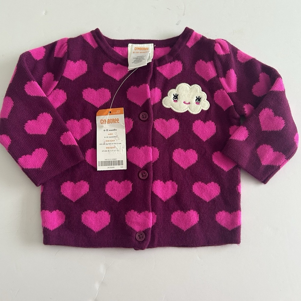 NWT Baby Girl Gymboree 6-12 Month Dark Pink Bright Pink Heart‎ Sweater Valentine